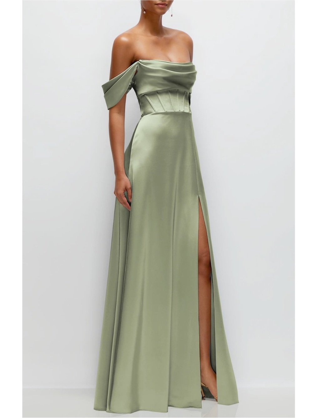 After Six Off the Shoulder Satin Charmeuse Gown with Removable Sleeves 6898 New!